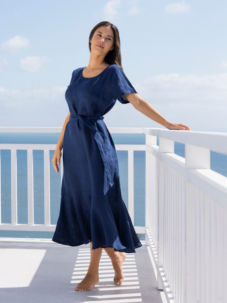 Legant Vintage 100% Linen Midi Dress